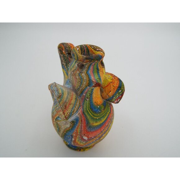 Multicolor Marbled Chicken Rooster Clay Whistle Figurines Folk Art Set of 3 - Picture 14 of 16